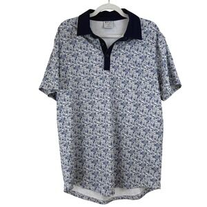 BYLT Premium Basics‎ Men Floral PRINTED POLO Shirt Navy Blue LARGE